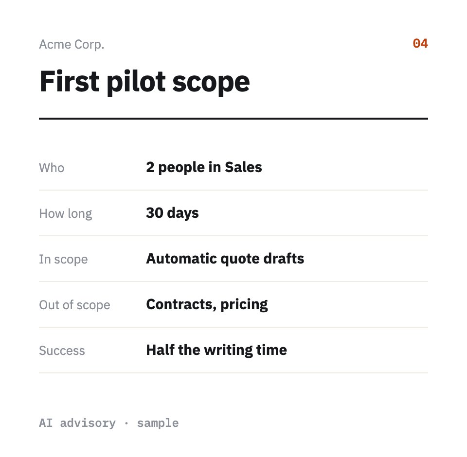 First pilot scope, sample for a fictional company