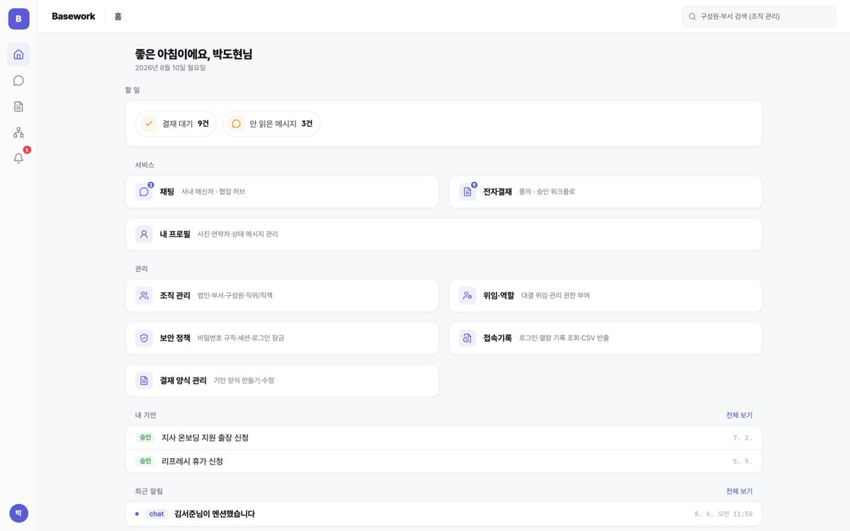 BaseWork 실제 화면